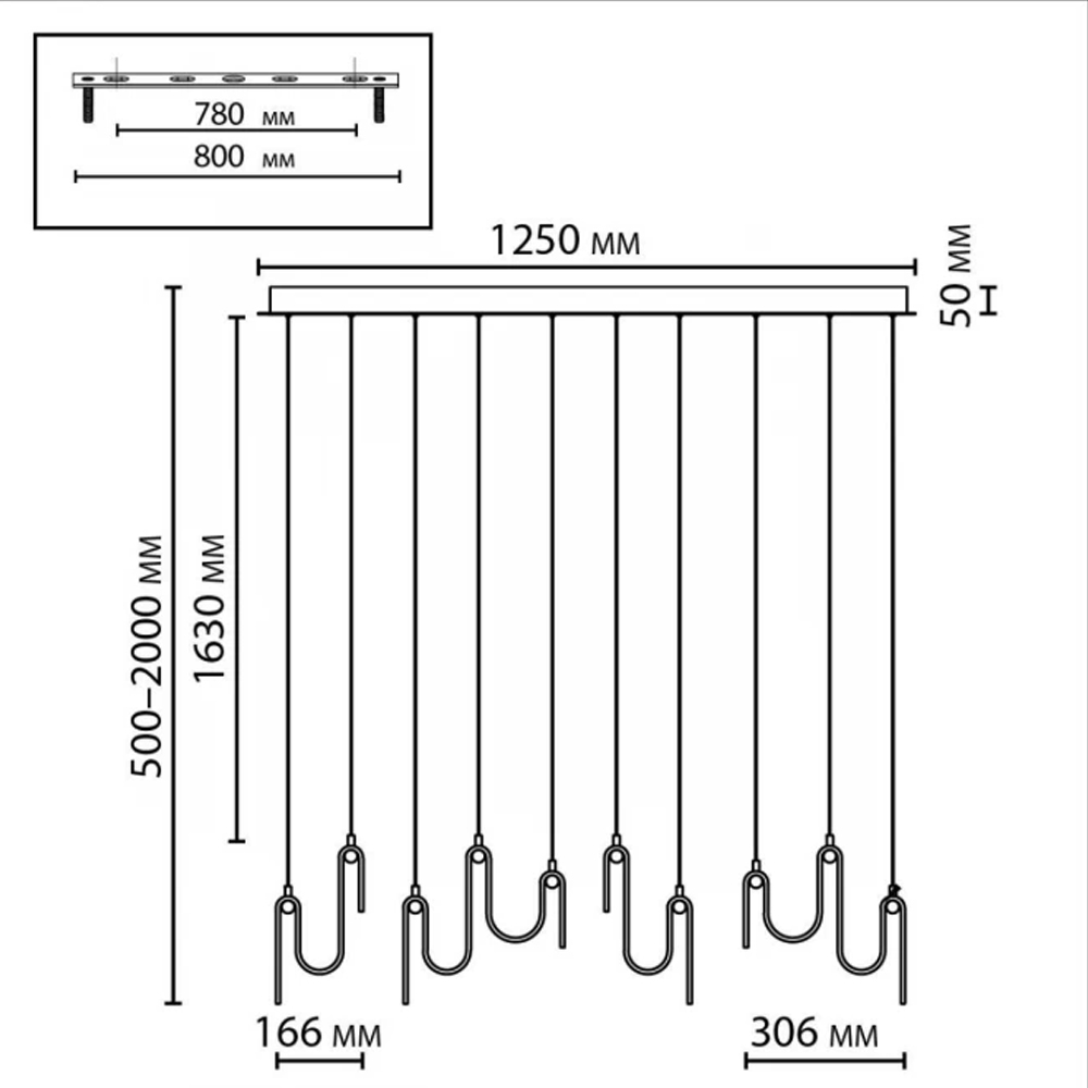 Подвесной светильник линейный с плафонами волнистой формы из фактурного стекла Big Wave во Владивостоке