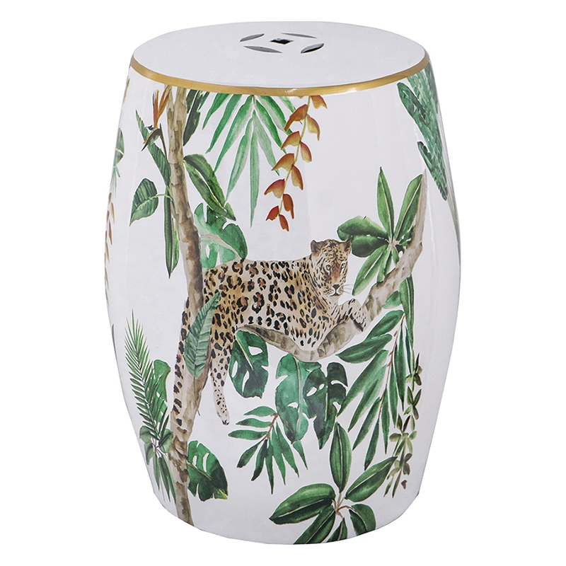 Керамический табурет Tropical Leopard Белый Зеленый Золотой Коричневый Керамический табурет Tropical Leopard Белый Зеленый Золотой Коричневый во Владивостоке | Loft Concept