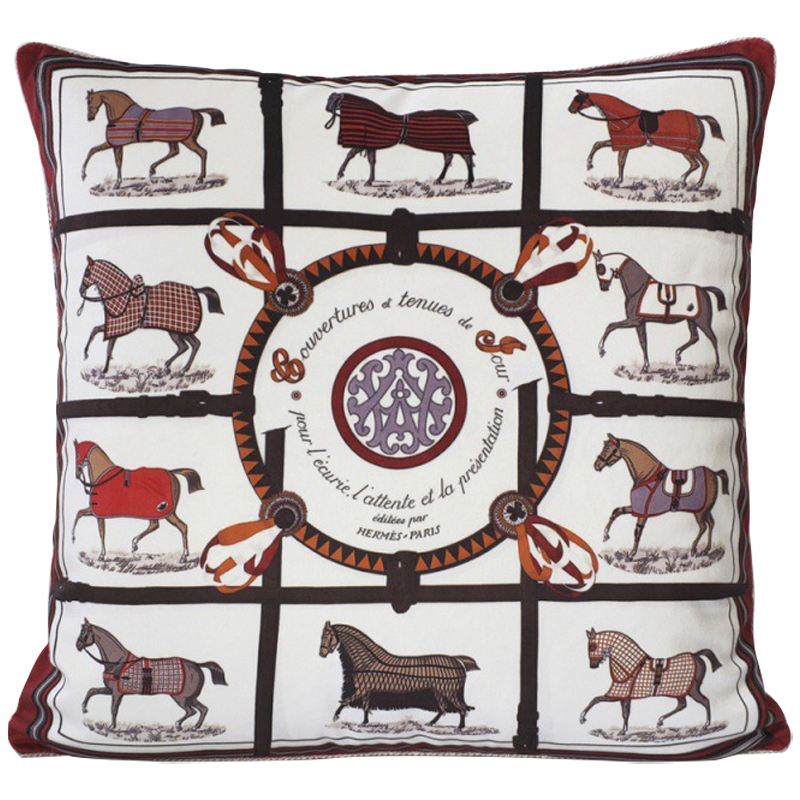 Декоративная подушка Hermes Horse 73 Белый Коричневый Декоративная подушка Hermes Horse 73 Белый Коричневый во Владивостоке | Loft Concept