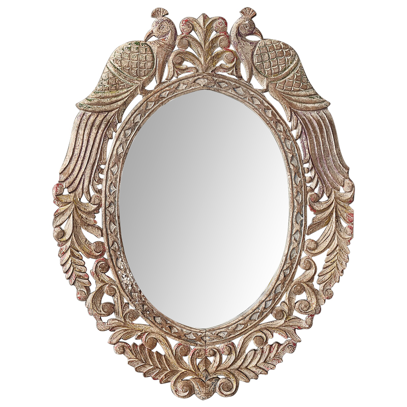 Зеркало в резной раме Viaan Grey Mango Carved Mirror Бежево-серый Коричневый винтаж Зеркало в резной раме Viaan Grey Mango Carved Mirror Бежево-серый Коричневый винтаж во Владивостоке | Loft Concept