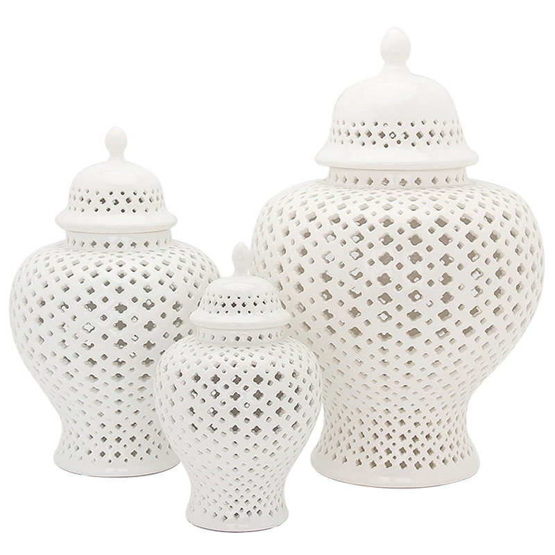 Ваза с крышкой White Ceramic Carving Vase Белый Ваза с крышкой White Ceramic Carving Vase Белый во Владивостоке | Loft Concept