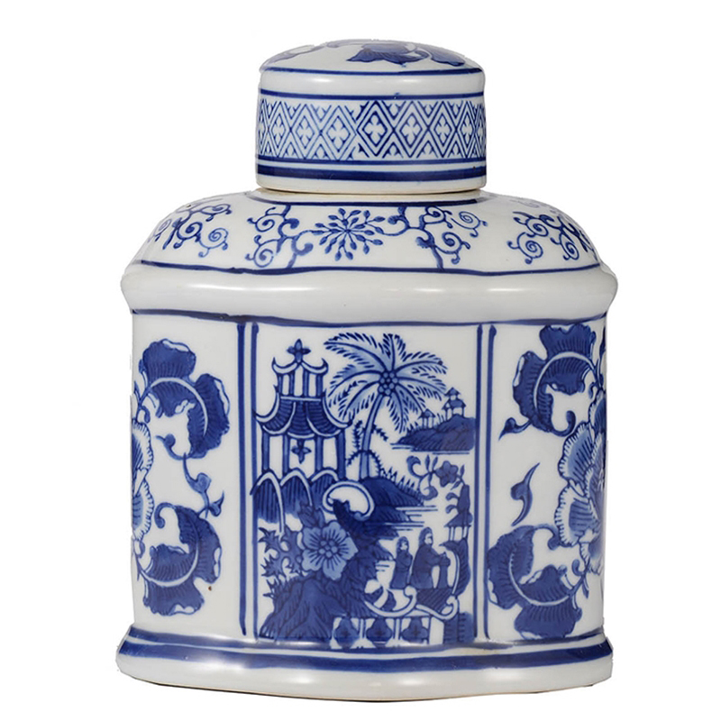 Ваза с крышкой Oriental Pattern Vase Синий Белый Ваза с крышкой Oriental Pattern Vase Синий Белый во Владивостоке | Loft Concept