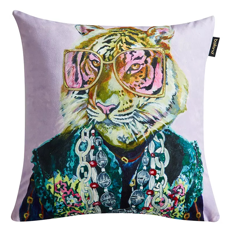 Декоративная подушка Стиль Gucci Tiger Fashion Animals Cushion Сиреневый Мульти Декоративная подушка Стиль Gucci Tiger Fashion Animals Cushion Сиреневый Мульти во Владивостоке | Loft Concept