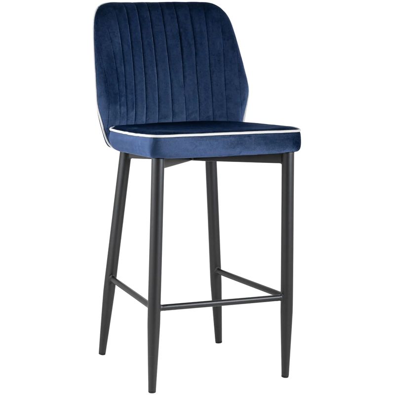 Барный Стул Lawrence Chair Синий Велюр Белый кант Синий Белый Черный во Владивостоке | Loft Concept 