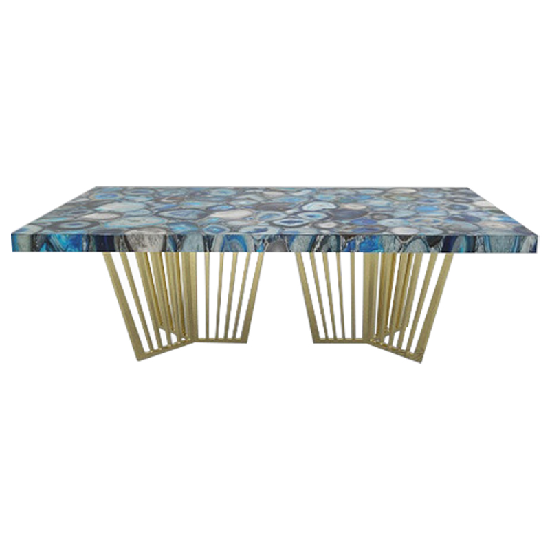 Обеденный стол Agate Design Blue Dining Table Синий Золотой Обеденный стол Agate Design Blue Dining Table Синий Золотой во Владивостоке | Loft Concept
