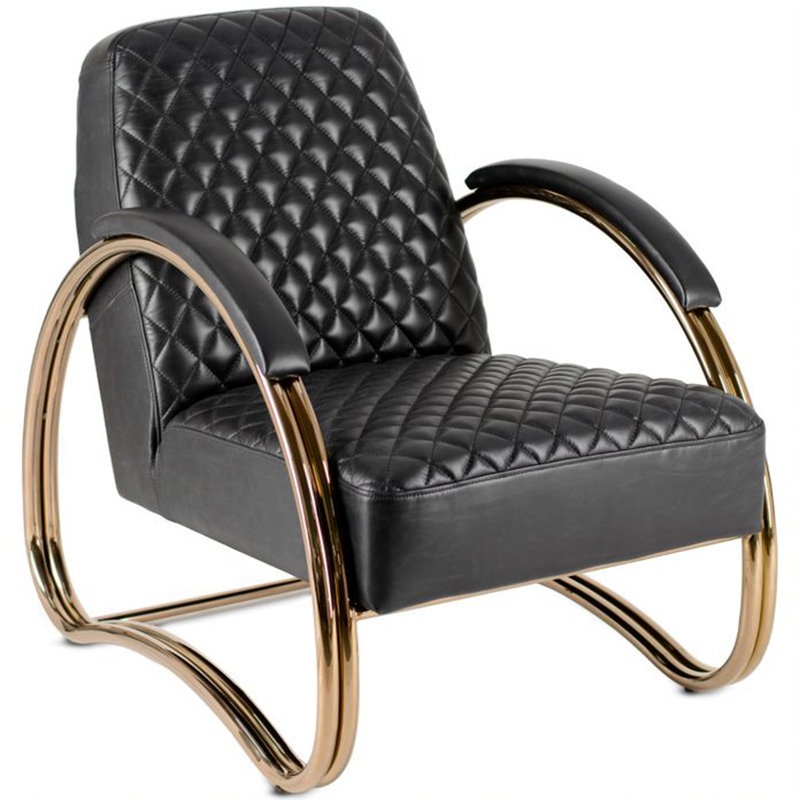 Кресло Hodges Armchair black leather Черный Розовое золото Кресло Hodges Armchair black leather Черный Розовое золото во Владивостоке | Loft Concept