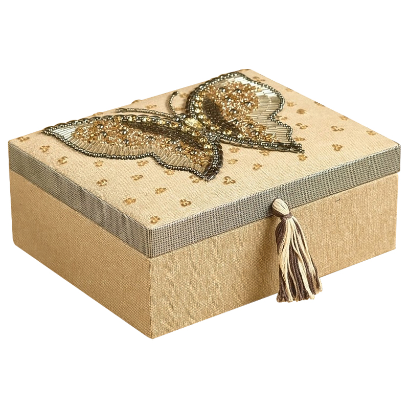 Шкатулка с вышивкой из бисера Butterfly Beads Embroidery Box Бежевый Серебряный Золотой Шкатулка с вышивкой из бисера Butterfly Beads Embroidery Box Бежевый Серебряный Золотой во Владивостоке | Loft Concept