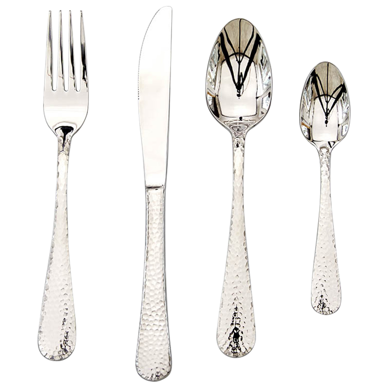 Столовые приборы на 1 персону с чеканным узором на ручке Contemporary Hammered Cutlery Set Серебряный Столовые приборы на 1 персону с чеканным узором на ручке Contemporary Hammered Cutlery Set Серебряный во Владивостоке | Loft Concept