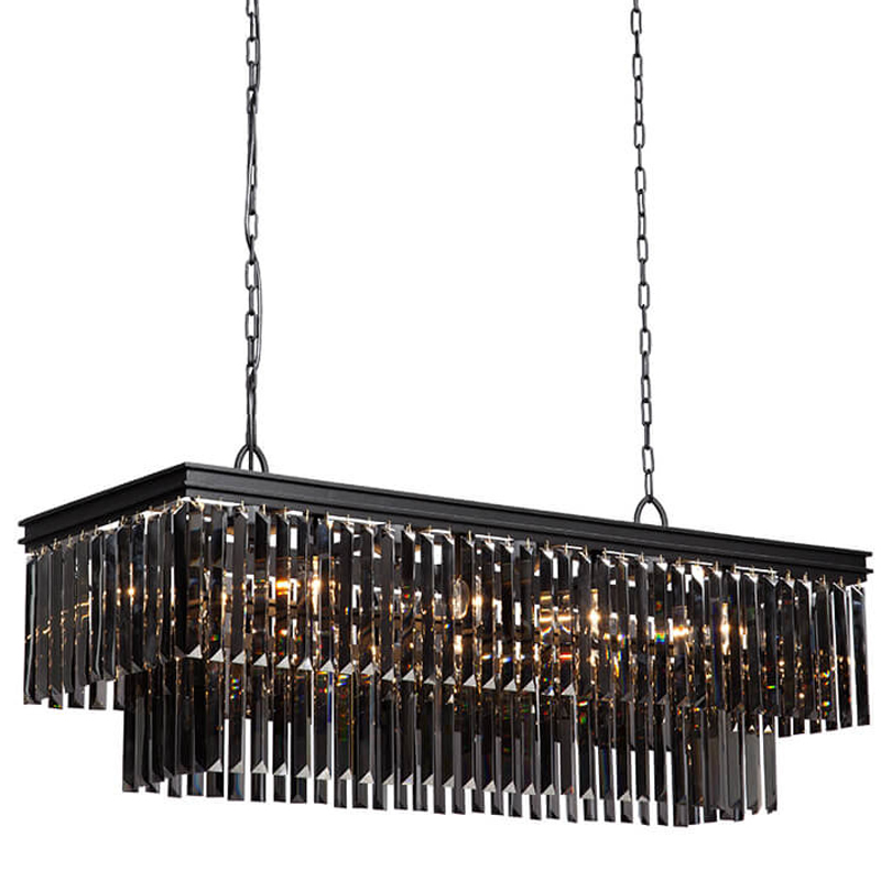 Люстра Odeon Gray glass Rectangular Chandelier Black iron  стекло Смок длина 120 Черный матовый во Владивостоке | Loft Concept 