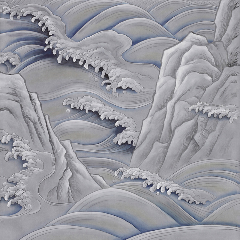 Обои ручная роспись Matsushima Waves Hokusai on Gun Metal dyed silk Обои ручная роспись Matsushima Waves Hokusai on Gun Metal dyed silk во Владивостоке | Loft Concept