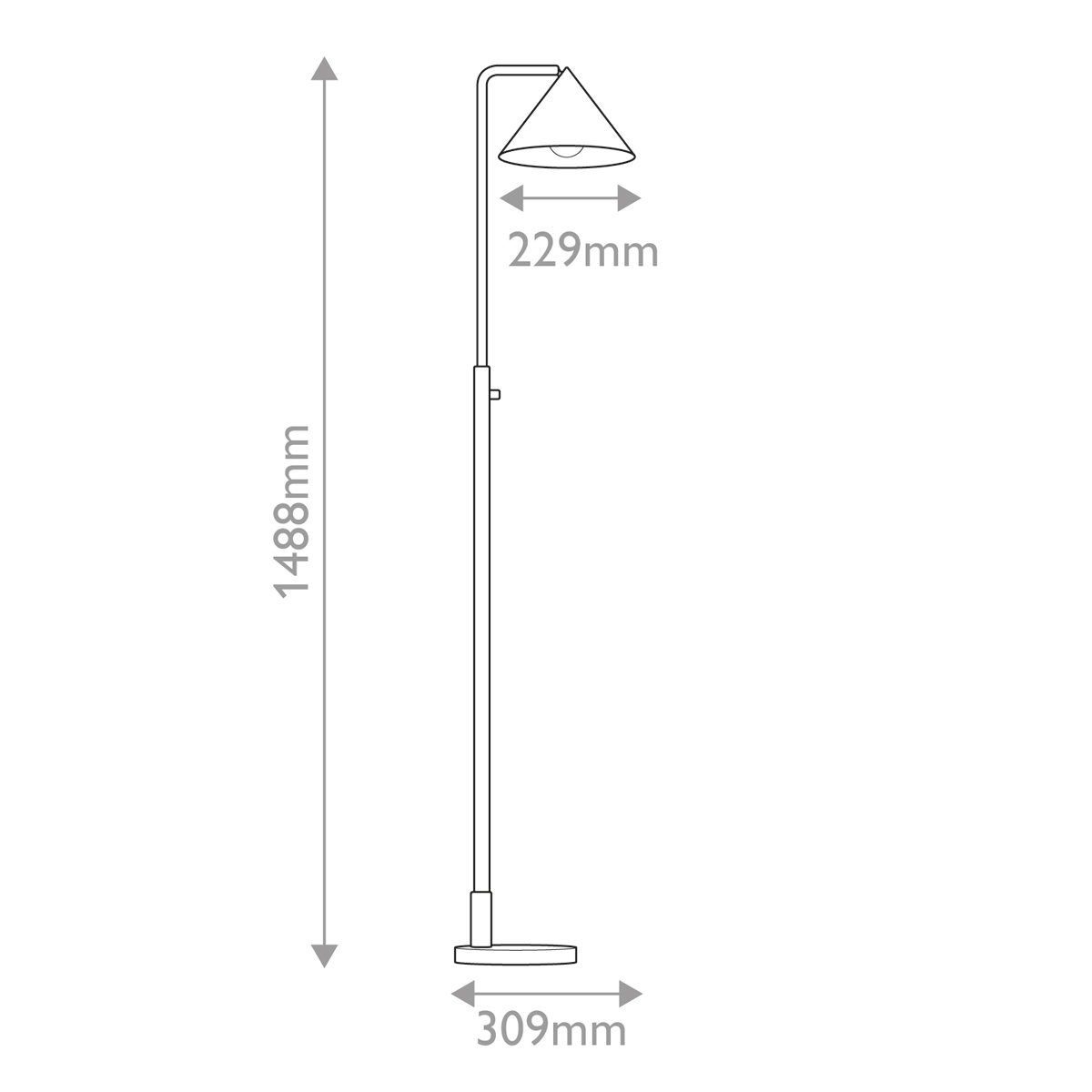 Торшер золотого цвета с плафоном в форме конуса и тонкой высокой стойкой на круглом основании Alora Mood во Владивостоке