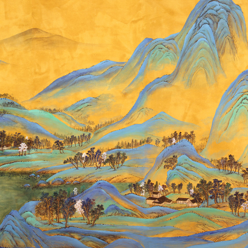 Обои ручная роспись A Thousand Li of Rivers and Mountains Original colourway on brown painted Xuan paper Обои ручная роспись A Thousand Li of Rivers and Mountains Original colourway on brown painted Xuan paper во Владивостоке | Loft Concept