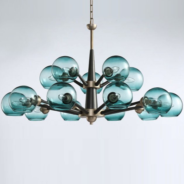 Люстра Thalia chandelier Blue glass 15 Золотой Светло-голубой Черный Люстра Thalia chandelier Blue glass 15 Золотой Светло-голубой Черный во Владивостоке | Loft Concept