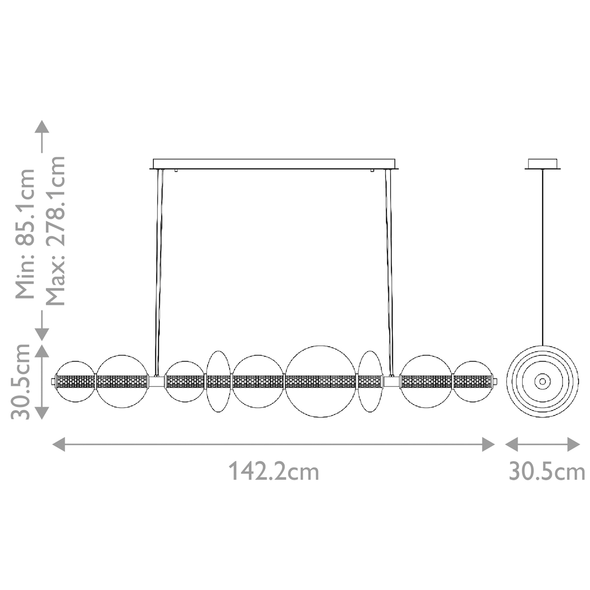Подвесной светильник линейный с прозрачными стеклянными шарами разного диаметра Eurofase во Владивостоке