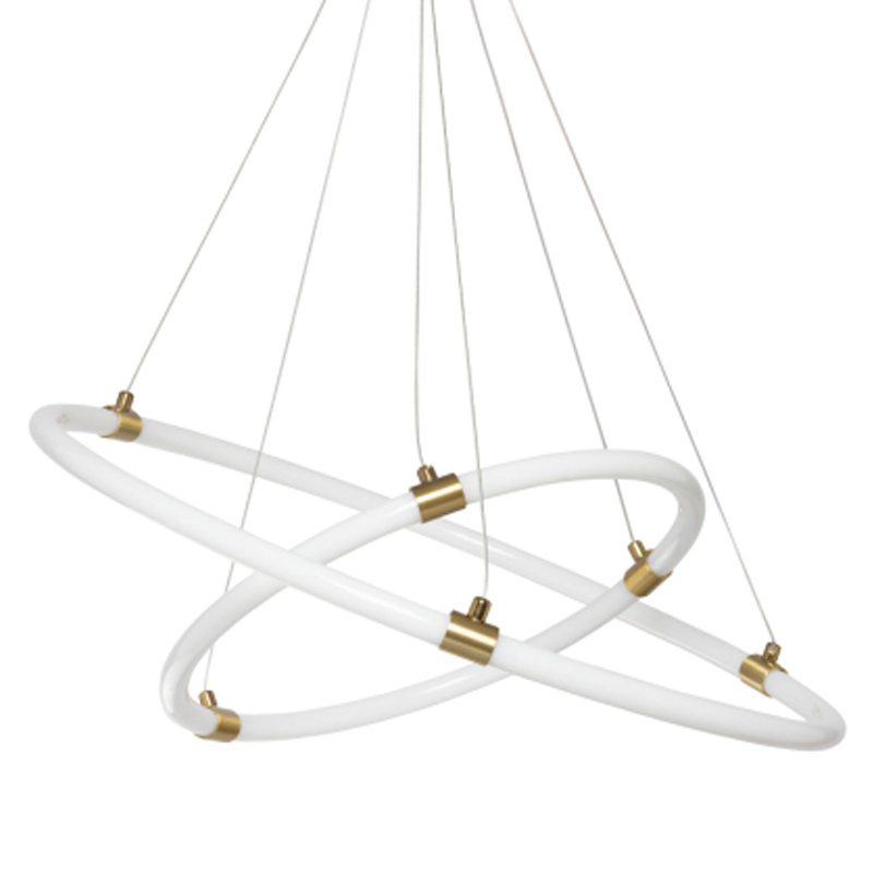 Люстра подвесная с двумя пересекающимися белыми светодиоидными кольцами Luke Lampco Tracer Lamp Белый Золотой во Владивостоке | Loft Concept 