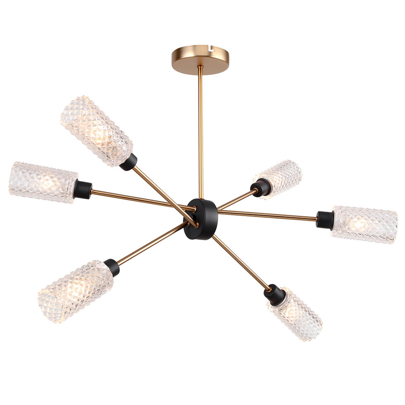 Светильник Sputnik Chandelier six cylinders Черный Латунь Янтарь (Amber) Светильник Sputnik Chandelier six cylinders Черный Латунь Янтарь (Amber) во Владивостоке | Loft Concept