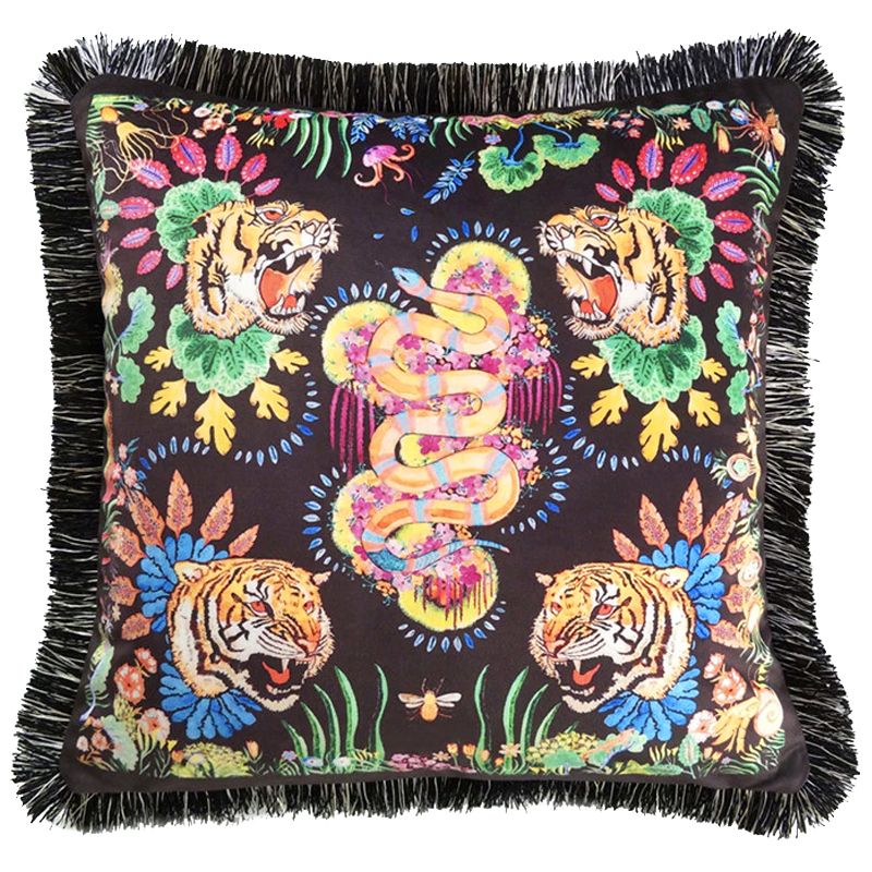Декоративная подушка Cтиль Gucci Four Tigers and Micrurus Мульти Черный Декоративная подушка Cтиль Gucci Four Tigers and Micrurus Мульти Черный во Владивостоке | Loft Concept