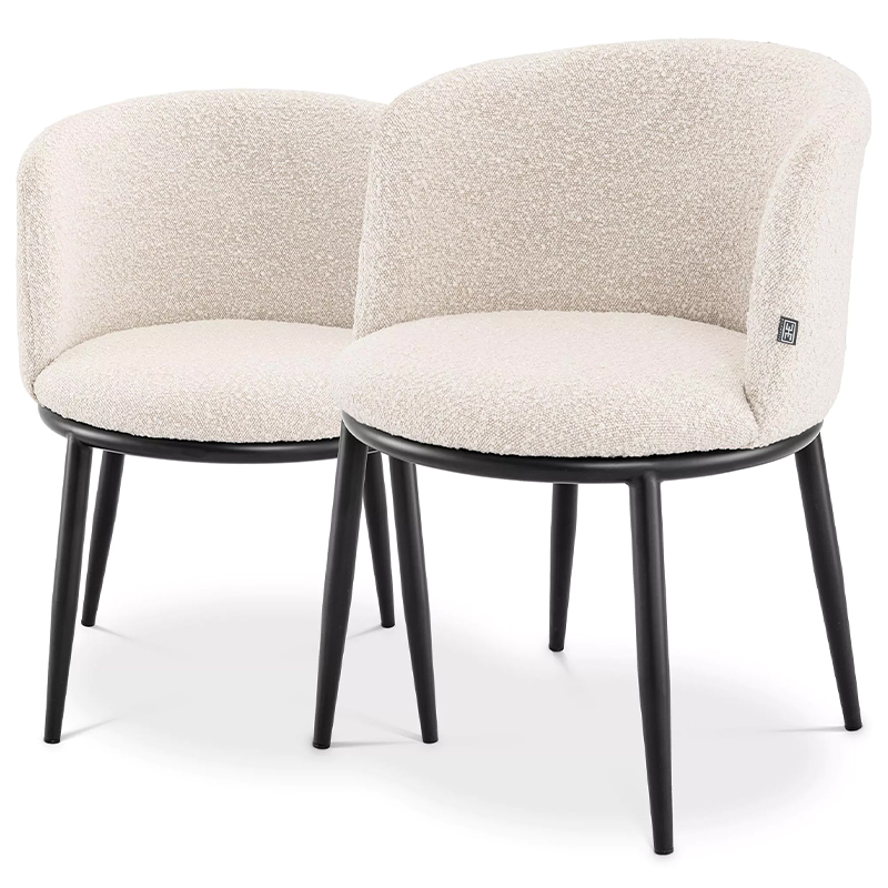 Комплект из двух стульев Eichholtz Dining Chair Filmore Set of 2 Boucle Cream Молочный Черный Комплект из двух стульев Eichholtz Dining Chair Filmore Set of 2 Boucle Cream Молочный Черный во Владивостоке | Loft Concept