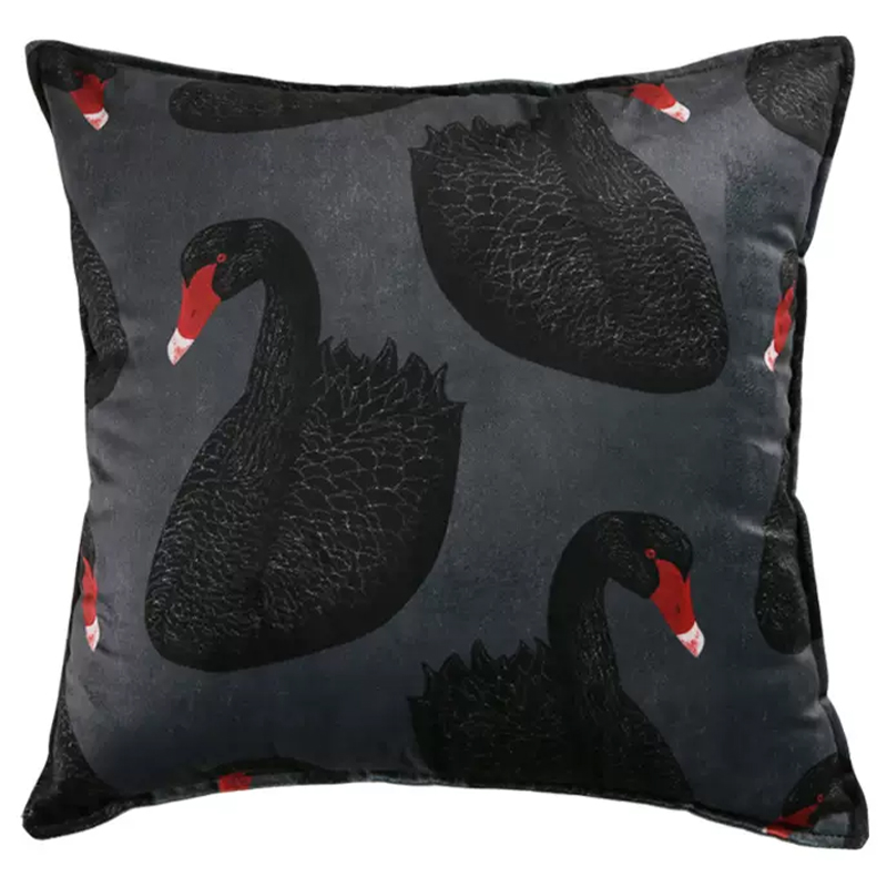 Декоративная подушка Black Swans Cushion Черная Черный Серый Красный Декоративная подушка Black Swans Cushion Черная Черный Серый Красный во Владивостоке | Loft Concept