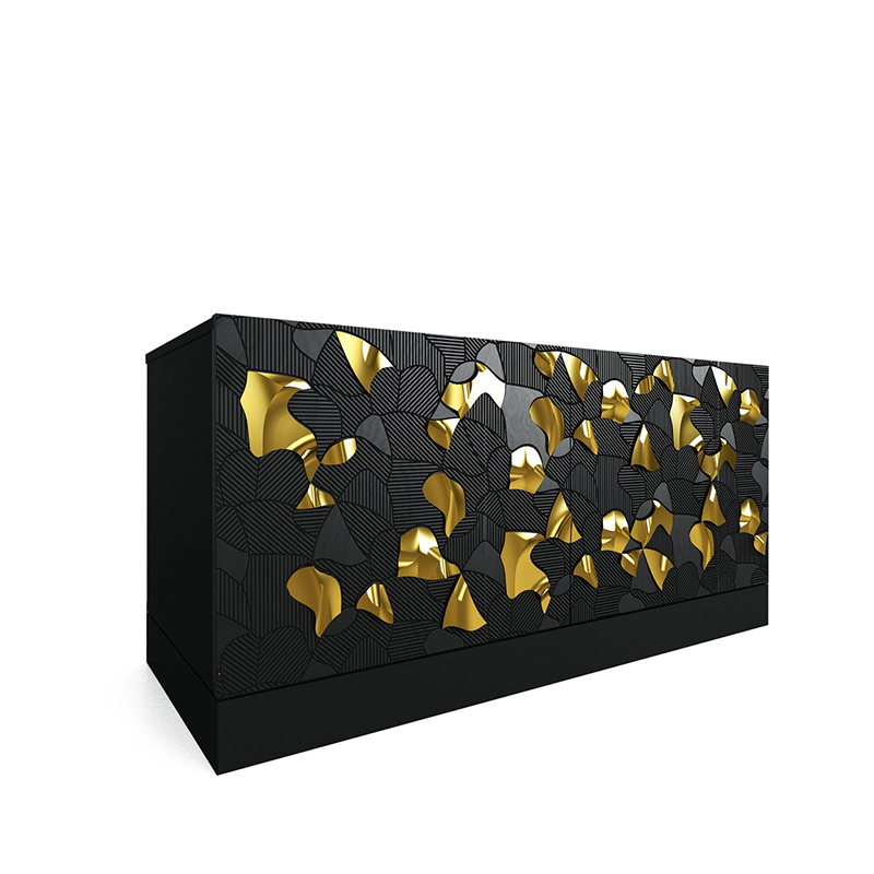 Комод малый инкрустированный золотым орнаментом Wooden Petals Gold Черный Серый Комод малый инкрустированный золотым орнаментом Wooden Petals Gold Черный Серый во Владивостоке | Loft Concept