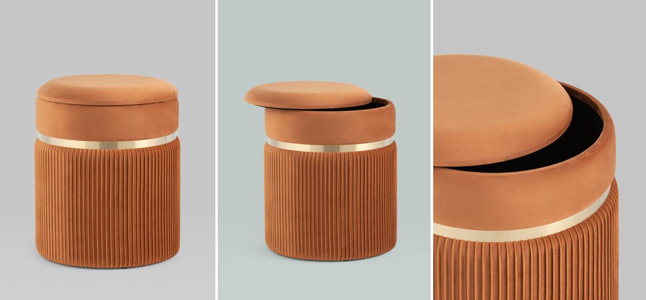 Пуф с ящиком оранжевый Glossy Velor - фото