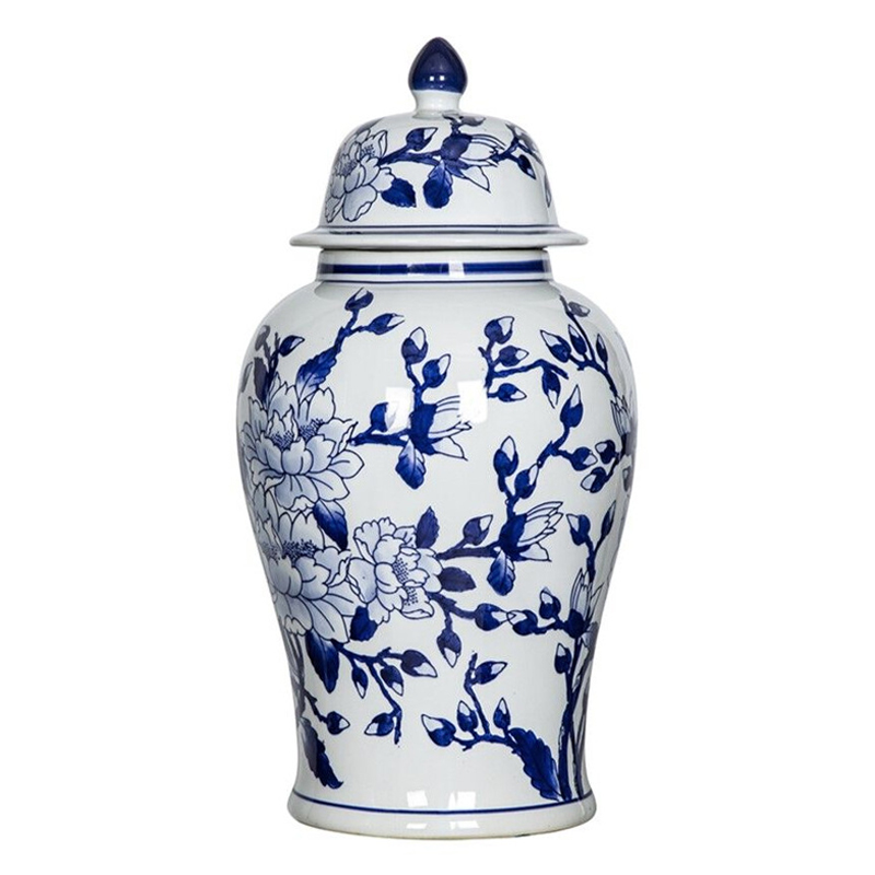 Ваза с крышкой и синим цветочным узором Blue & White Ornament Белый Синий Ваза с крышкой и синим цветочным узором Blue & White Ornament Белый Синий во Владивостоке | Loft Concept