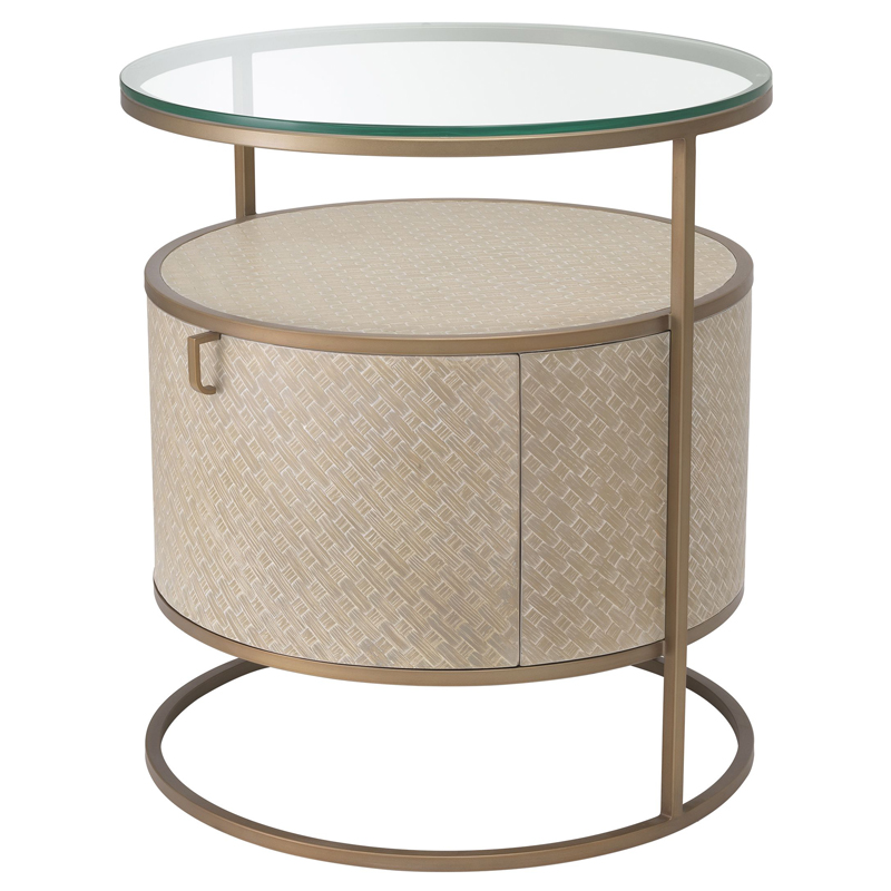 Приставной стол Eichholtz Bedside Table Napa Valley oak Матовая латунь Бежевый Прозрачный во Владивостоке | Loft Concept 