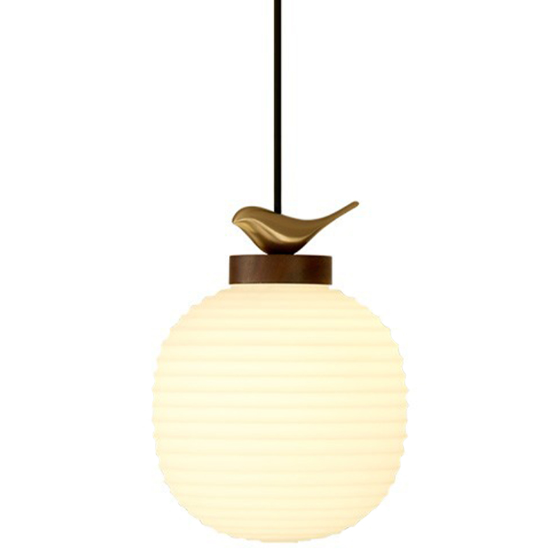 Светильник с птичкой Bird On a Lantern Hanging Lamp Коричневый Белое матовое стекло Латунь Светильник с птичкой Bird On a Lantern Hanging Lamp Коричневый Белое матовое стекло Латунь во Владивостоке | Loft Concept