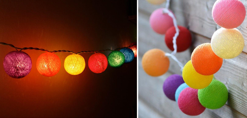 Гирлянда хлопковые фонарики Сotton Ball Rainbow - Loft-Concept во Владивостоке