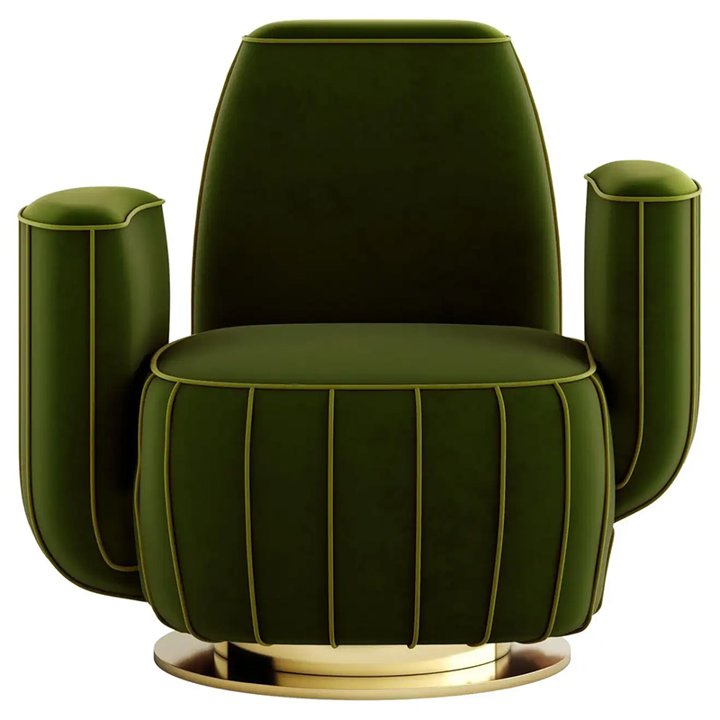 Дизайнерское Кресло-Кактус Modern Green Velvet Armchair Cactus Shape with Gold Swivel Base Зеленый Золотой Дизайнерское Кресло-Кактус Modern Green Velvet Armchair Cactus Shape with Gold Swivel Base Зеленый Золотой во Владивостоке | Loft Concept
