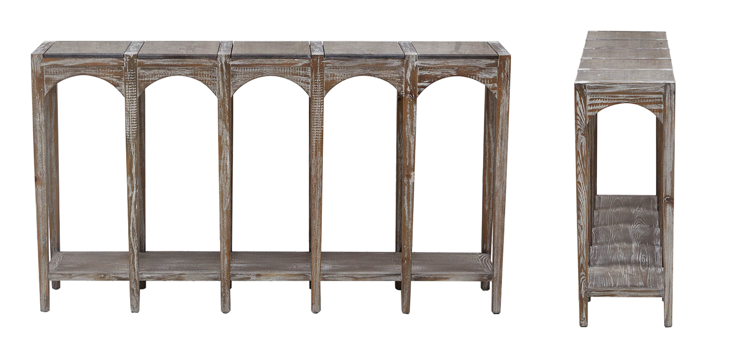 Деревянная консоль с каменной столешницей Beata Wood Console - фото