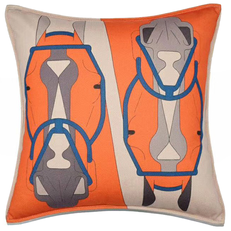 Декоративная подушка Hermes Horse 27 Оранжевый Бежево-серый Синий Декоративная подушка Hermes Horse 27 Оранжевый Бежево-серый Синий во Владивостоке | Loft Concept