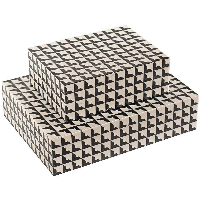Комплект шкатулок Black White Square Bone Inlay Черно-белый Комплект шкатулок Black White Square Bone Inlay Черно-белый во Владивостоке | Loft Concept