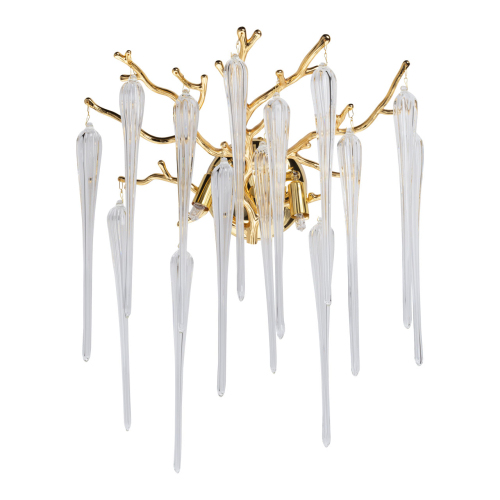 Бра золотого цвета с разветвленными ветвями и длинными прозрачными подвесками в форме стеклянных сосулек Droplet Chandelier Золотой Прозрачный во Владивостоке | Loft Concept 