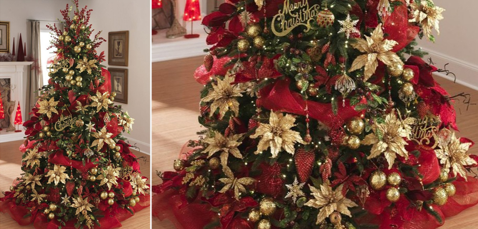 Дизайнерская Елка с Красным и Золотым новогодним декором Christmas Tree Golden Flowers Дизайнерская Елка с Красным и Золотым новогодним декором Christmas Tree Golden Flowers - Loft-Concept во Владивостоке