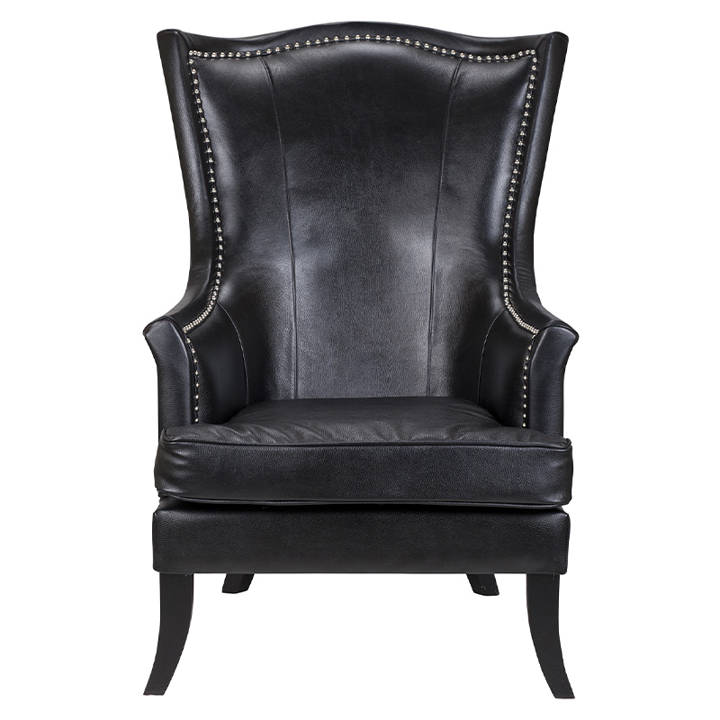Кресло из натуральной кожи на 4-х деревянных ножках из массива бука Daniel Leather Armchair black Черный Кресло из натуральной кожи на 4-х деревянных ножках из массива бука Daniel Leather Armchair black Черный во Владивостоке | Loft Concept