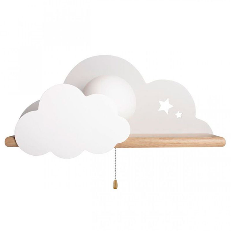 Бра с деревянной полкой белое Облако Wall Lamp White Cloud Белый Древесина Бра с деревянной полкой белое Облако Wall Lamp White Cloud Белый Древесина во Владивостоке | Loft Concept