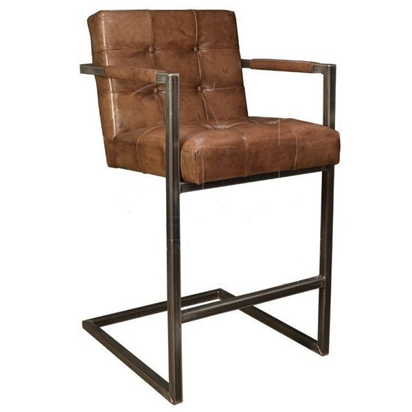 Кожаный стул Bar Stool Leather Iron Tufted Коричневый винтаж Винтажный черный Кожаный стул Bar Stool Leather Iron Tufted Коричневый винтаж Винтажный черный во Владивостоке | Loft Concept