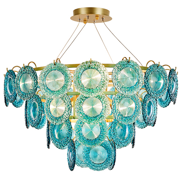 Люстра Blue Glass disk Chandelier Золотой Голубой Люстра Blue Glass disk Chandelier Золотой Голубой во Владивостоке | Loft Concept
