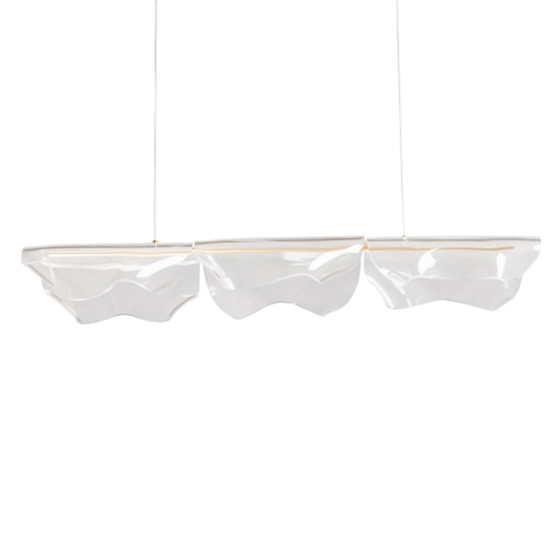 Люстра линейная с 3-мя белыми волнистыми плафонами Wave Line Золотой Прозрачный во Владивостоке | Loft Concept 