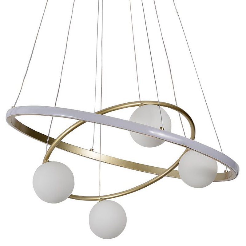 Кольцевая люстра с белыми плафонами Orbitality Gold Белый Золотой во Владивостоке | Loft Concept 
