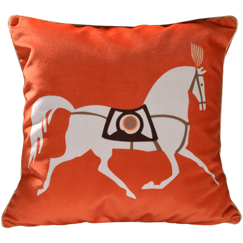 Декоративная подушка Hermes Horse 79 Оранжевый Белый Коричневый Декоративная подушка Hermes Horse 79 Оранжевый Белый Коричневый во Владивостоке | Loft Concept