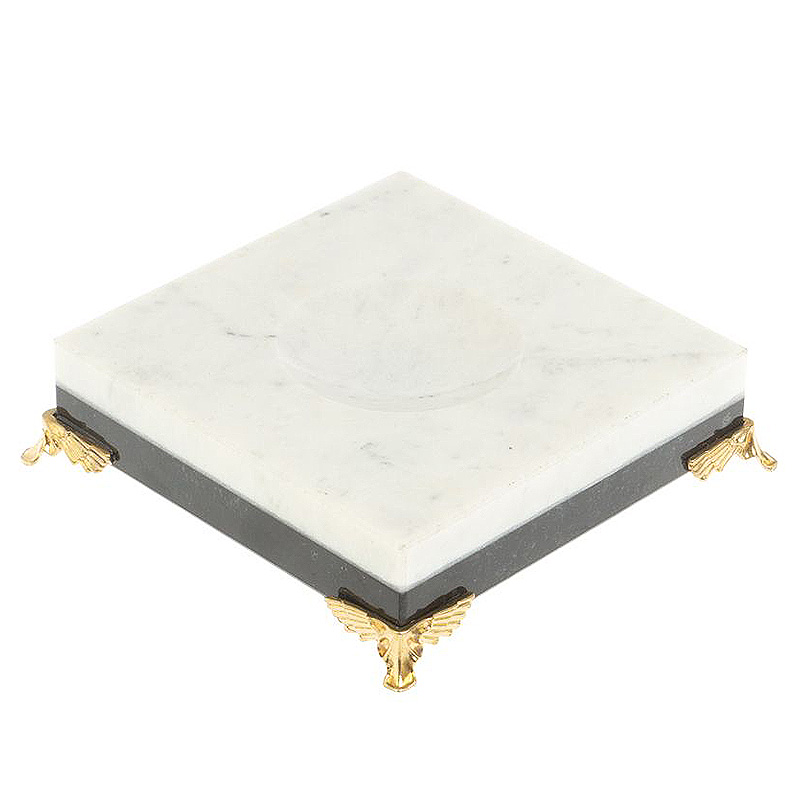 Подставка под шар квадратная из натуральных камней Змеевик Мрамор на ножках Natural Stone Sphere Stands Белый Мрамор Bianco Черный Бронза во Владивостоке | Loft Concept 