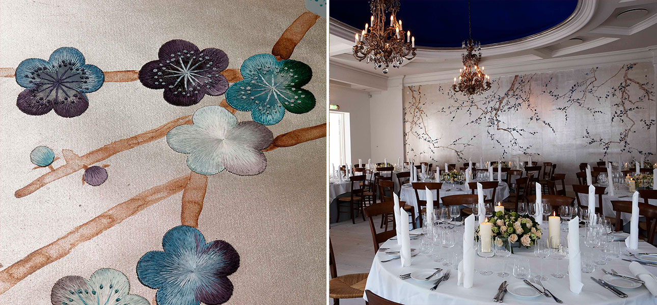 Обои ручная роспись Plum Blossom Colourway SC-81 on Tarnished Silver gilded paper with d?sargenter pearlescent antiquing - фото