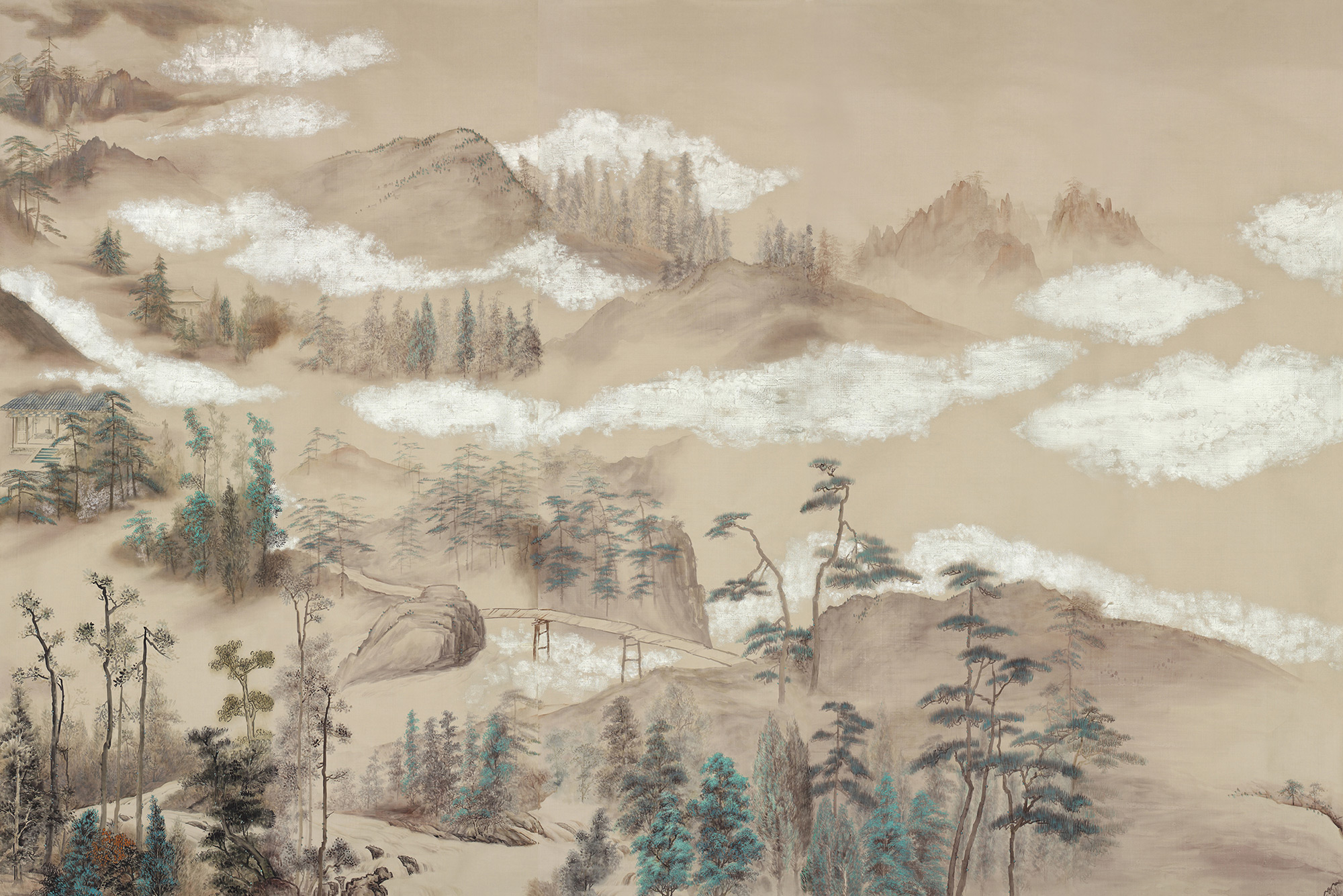 Обои ручная роспись Mountains Above Clouds Colourway SC-234 on Raw Silk dyed silk Обои ручная роспись Mountains Above Clouds Colourway SC-234 on Raw Silk dyed silk - постер Loft-Concept во Владивостоке