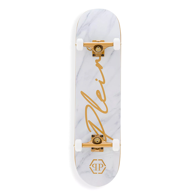 Арт-объект скейтборд Philipp Plein Skateboard Shock Белый Золотой Серый Арт-объект скейтборд Philipp Plein Skateboard Shock Белый Золотой Серый во Владивостоке | Loft Concept