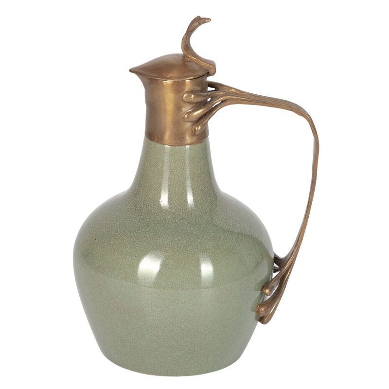 Кувшин зеленого цвета из фарфора с бронзовой крышкой и изогнутой ручкой Eden Garden porcelain and bronze Зеленый Бронза Кувшин зеленого цвета из фарфора с бронзовой крышкой и изогнутой ручкой Eden Garden porcelain and bronze Зеленый Бронза во Владивостоке | Loft Concept