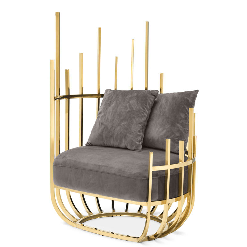 Кресло Eichholtz Chair Santorini Left Серый Глянцевое золото Кресло Eichholtz Chair Santorini Left Серый Глянцевое золото во Владивостоке | Loft Concept