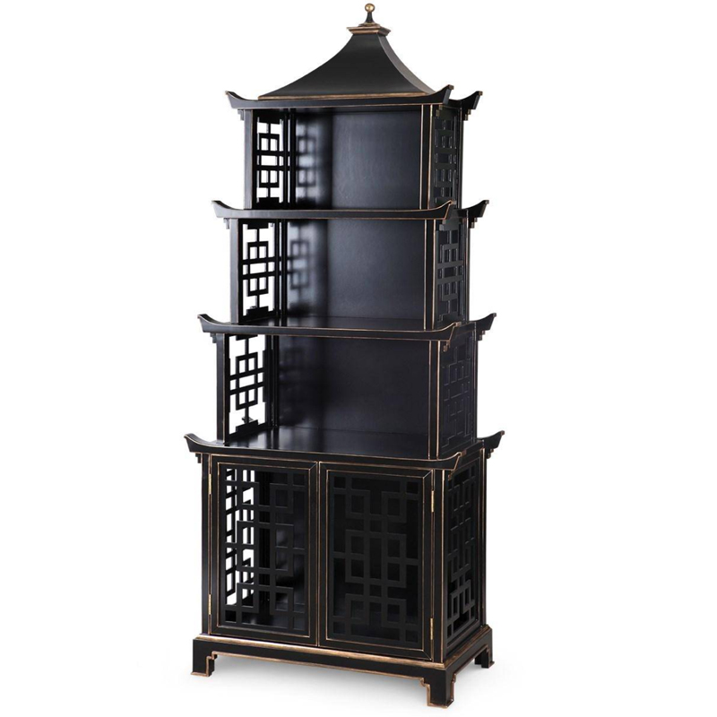Стеллаж Черная Пагода Bungalow 5 Pagoda Black Wood Винтажный черный Стеллаж Черная Пагода Bungalow 5 Pagoda Black Wood Винтажный черный во Владивостоке | Loft Concept