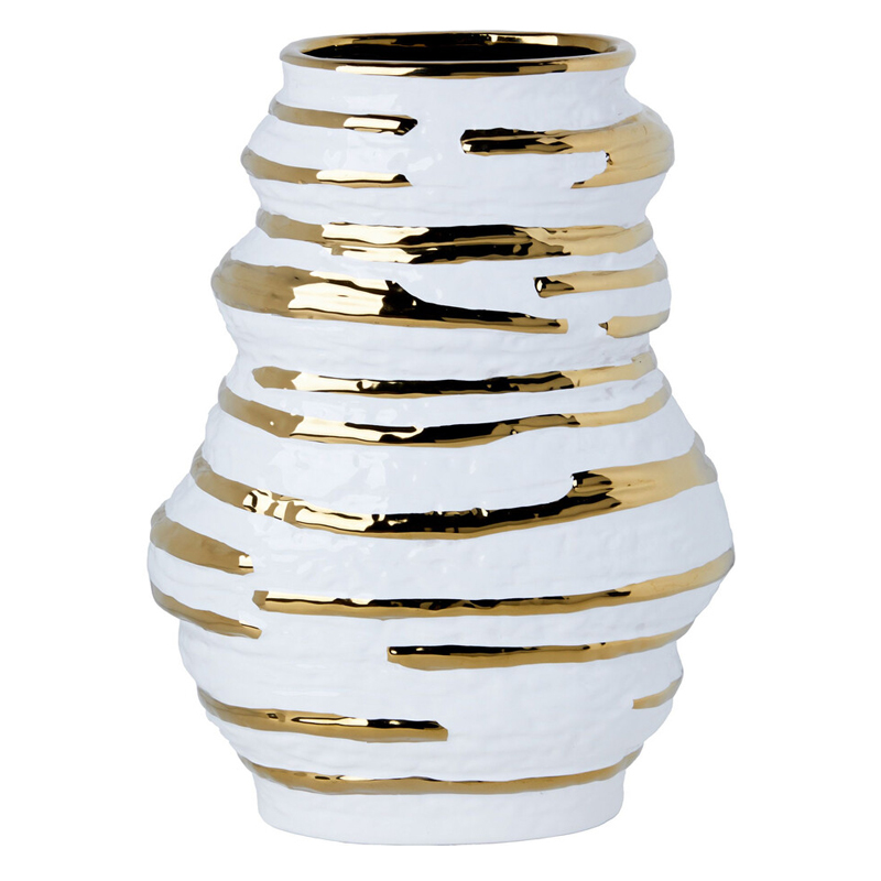 Ваза белая с рельефной поверхностью и золотыми полосами Vase Beehive Белый Золотой Ваза белая с рельефной поверхностью и золотыми полосами Vase Beehive Белый Золотой во Владивостоке | Loft Concept